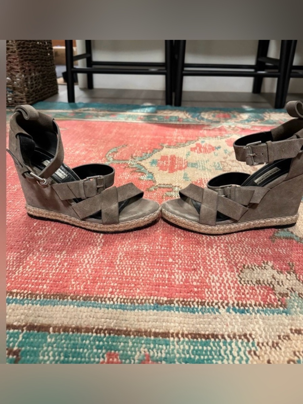 Balenciaga Taupe Suede Espadrille Wedge Sandals